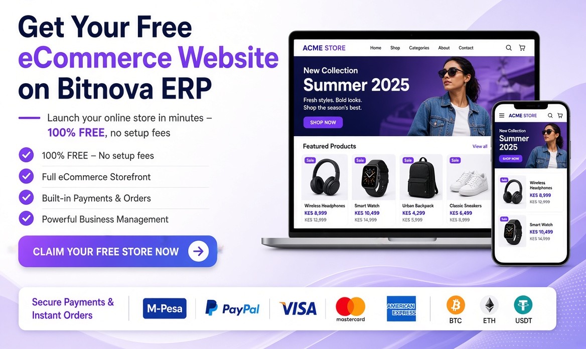 Get a Free eCommerce Website and Start Selling Online with Bitnova ERP